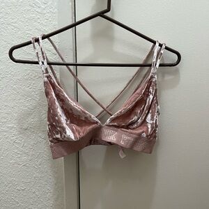 PINK Velvet Strappy Bralette - Pink large